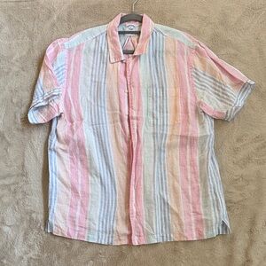 Brooks Brothers Linen Pink, Blue, and Cream Striped Shirt
